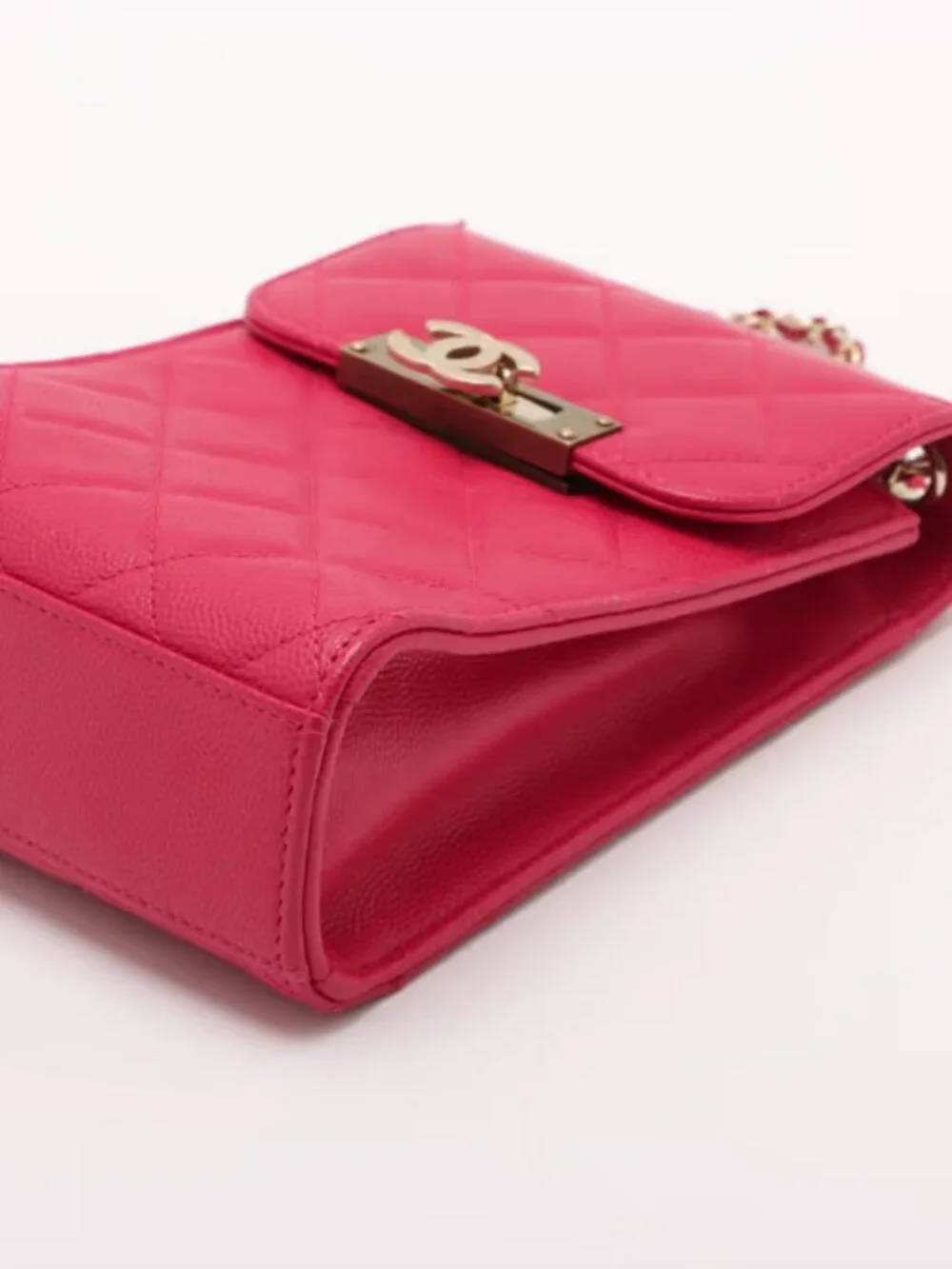 Chanel CC Logo Matelasse Caviar Skin Chain Phone Case Bag Hot Pink - Picture 3 of 9